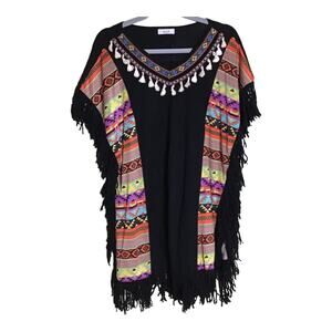 MJA Women’s  Lightweight Sweater  Poncho Southwestern Boho Western Poncho EUC